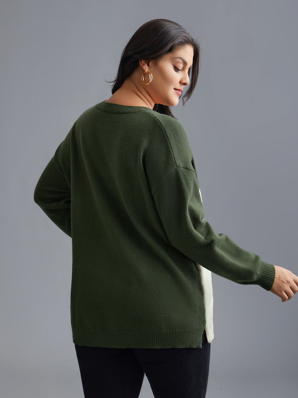 Cat Contrast Drop Shoulder Pullover