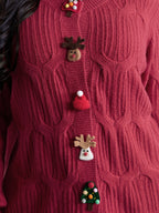 Supersoft 3D Button Cozy Holiday Knit Cardigan