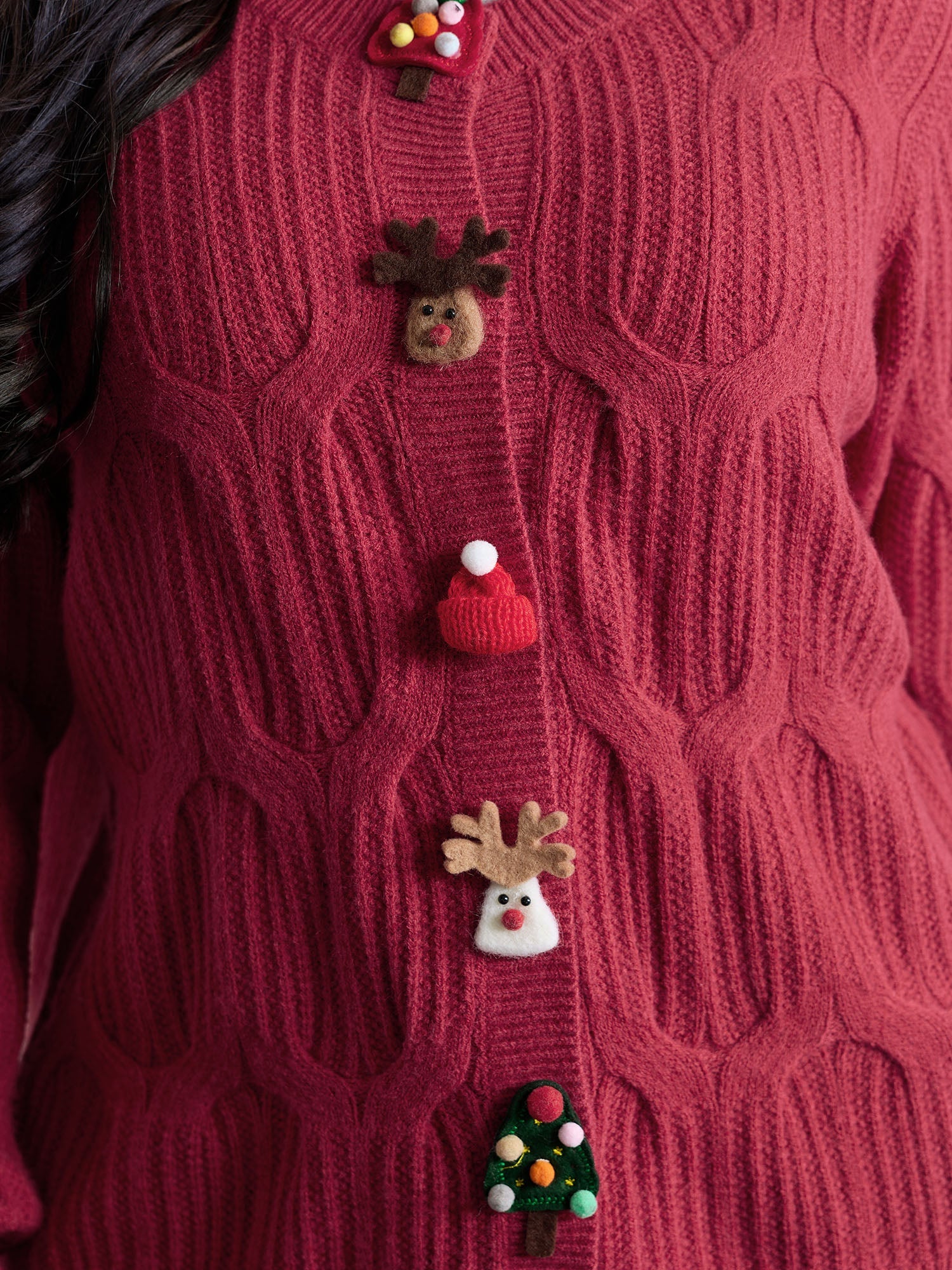 Supersoft 3D Button Cozy Holiday Knit Cardigan