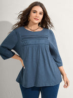 Cotton Lace Spliced Plain Knit Top