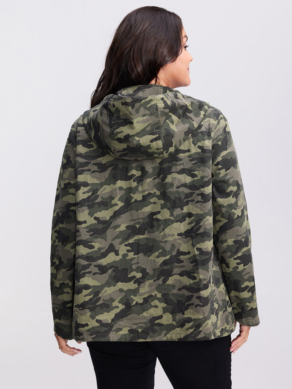 Camouflage Hooded Adjustable Hem Jacket
