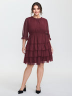 Three-Quarter Sleeve Tulle Skirt Knee-Length Dress