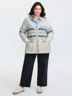 V-Neck Geometric Pattern Button Front Cardigan