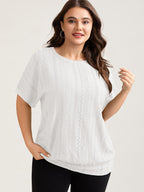 Eyelet Trim Stretchy Textured Plain Top