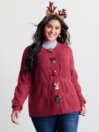 Supersoft 3D Button Cozy Holiday Knit Cardigan