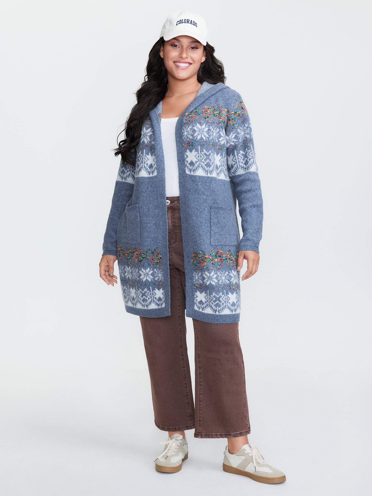 Boho Print Jacquard Hooded Knit Cardigan