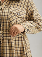 Gingham Pocket Button Through Belted Coat