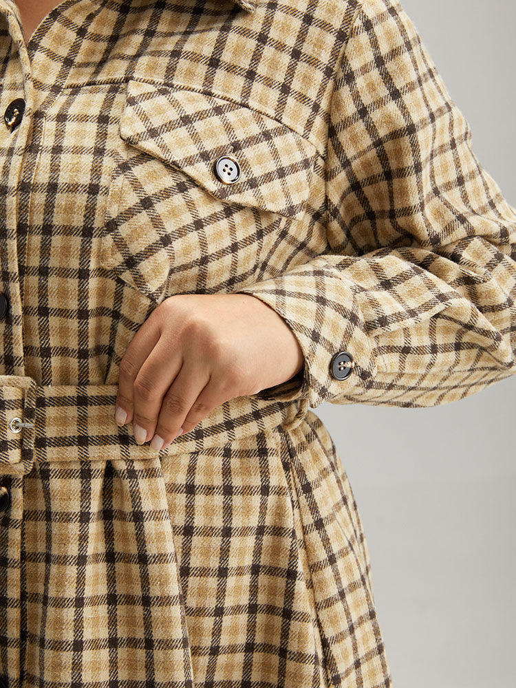 Gingham Pocket Button Through Belted Coat