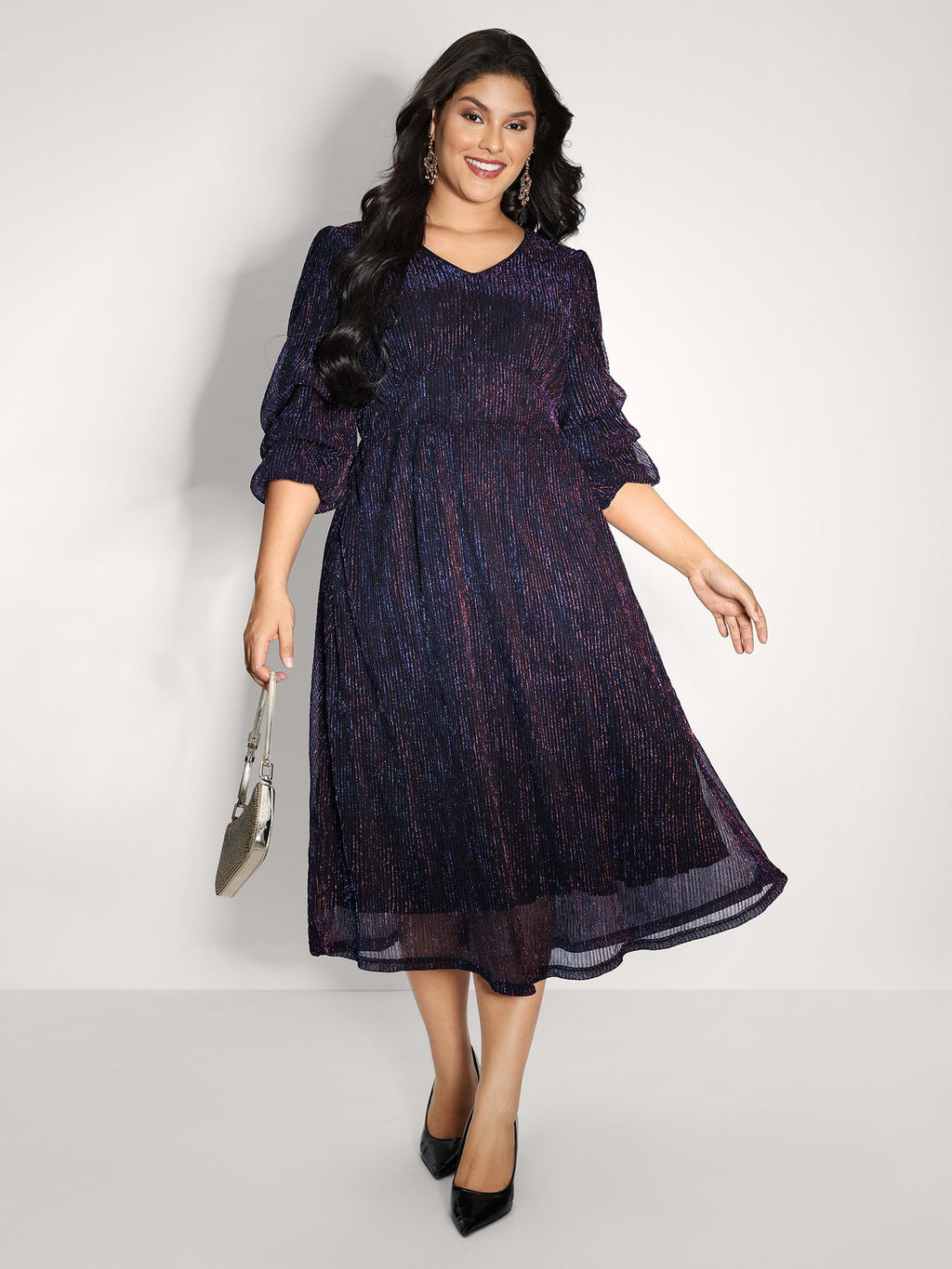 Phantom Silk Stretchy Shirred Waist Midi Dress