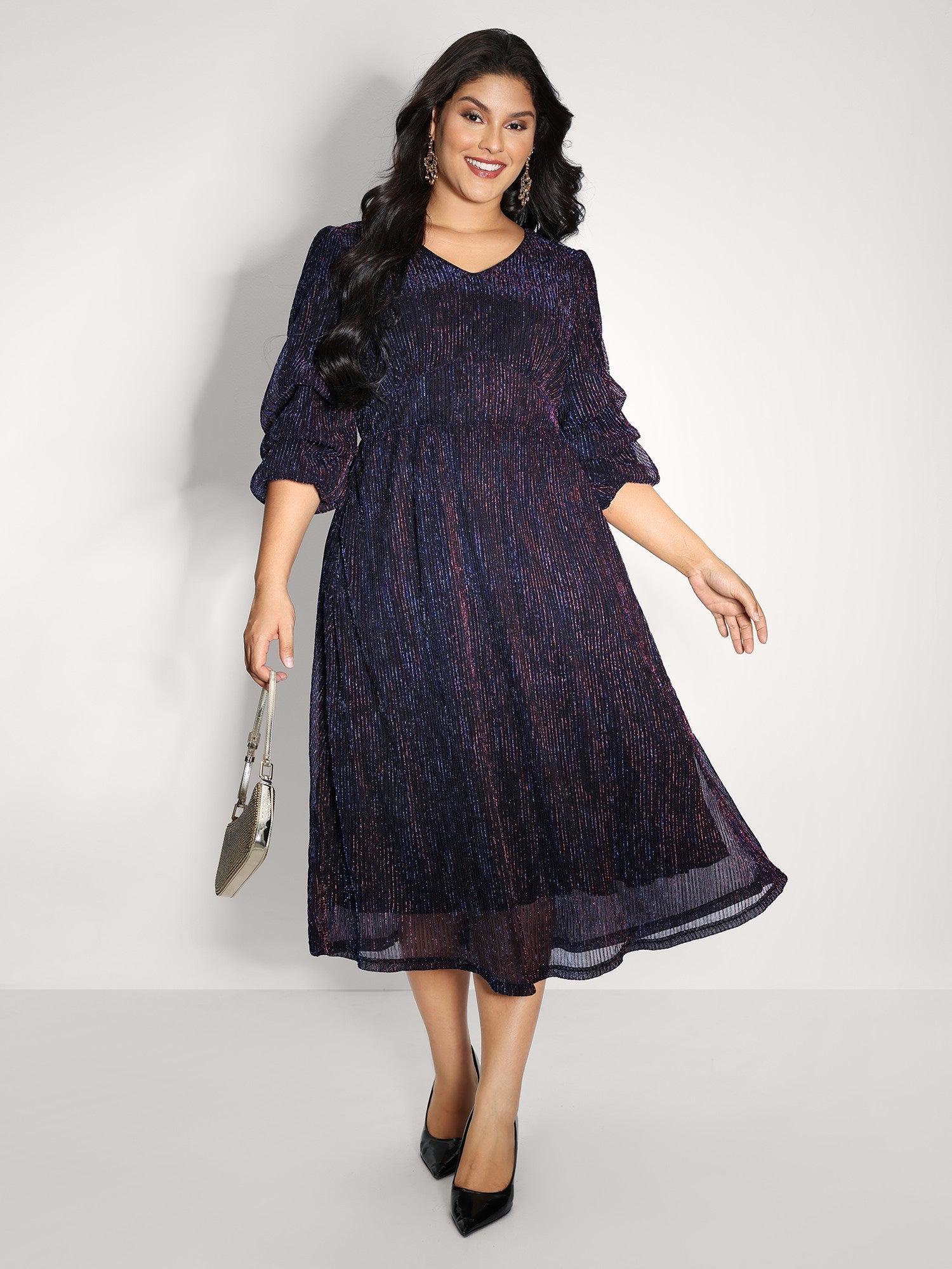 Phantom Silk Stretchy Shirred Waist Midi Dress