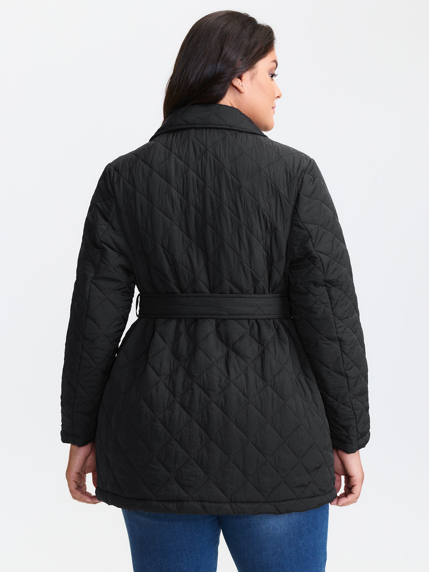 Quilted Adjustable Belt Solid Color Coat