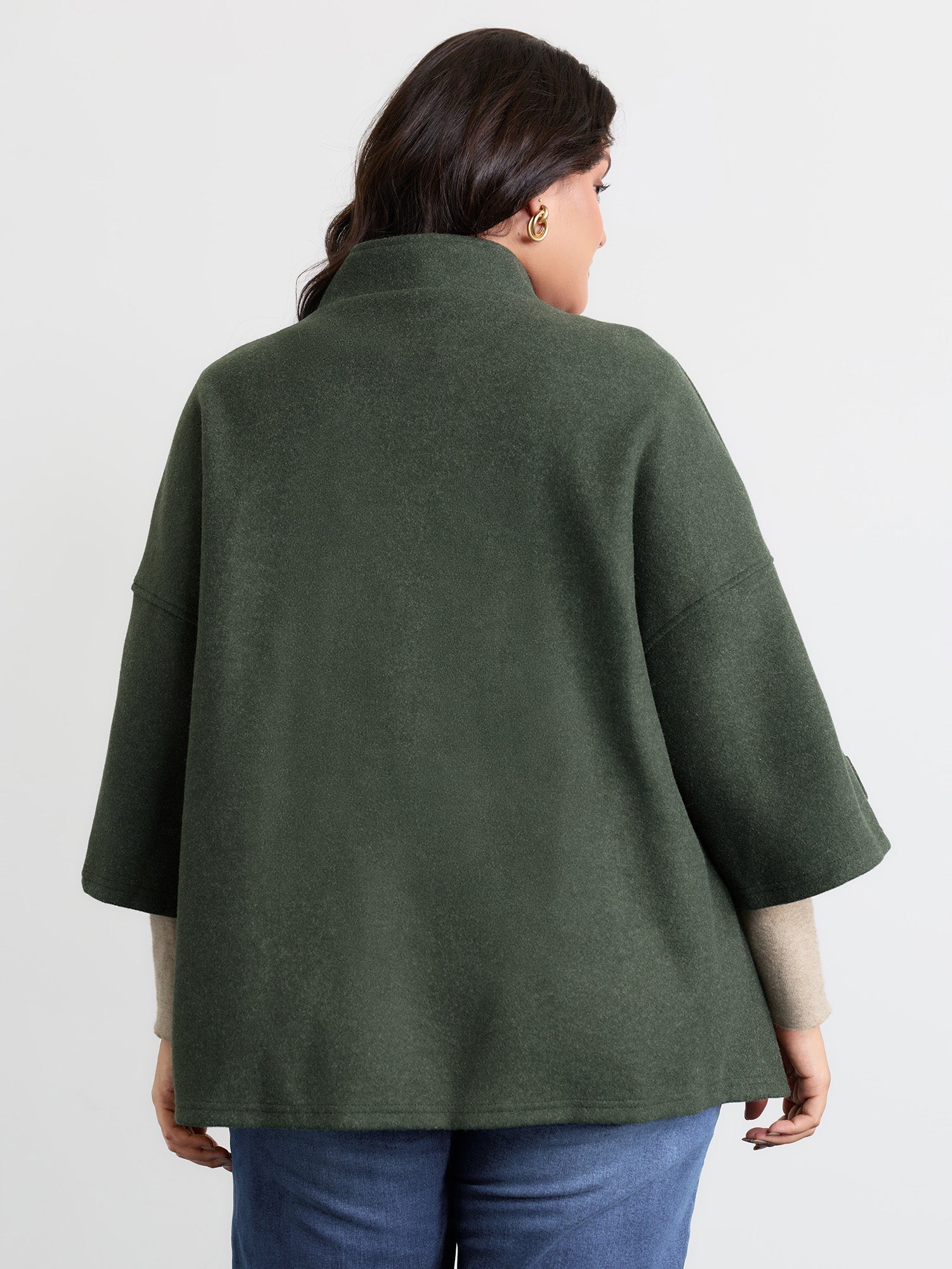 Rolled Button Sleeve Pockets Coat