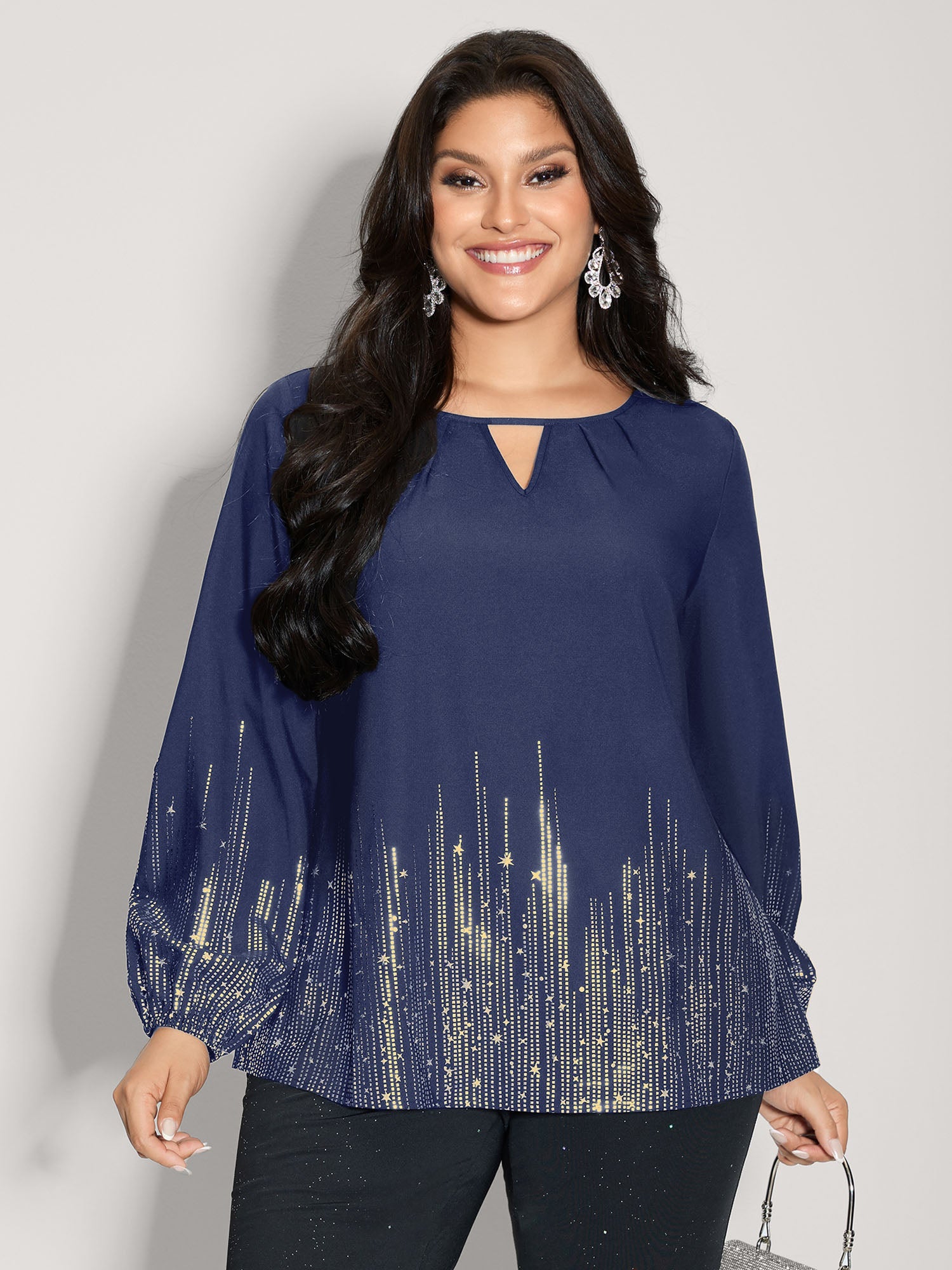 Shimmery Cut-Out Neck Blouse