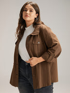 Plain Roll Tab Sleeve Button Down Coat