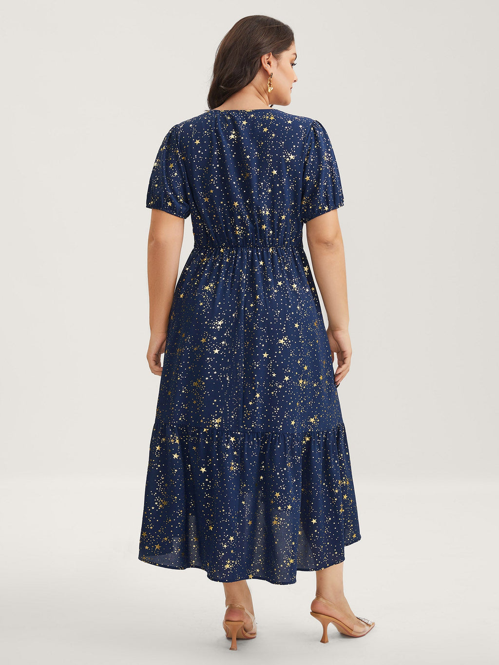 Starry Sequins Ruffled Hem Midi Dress