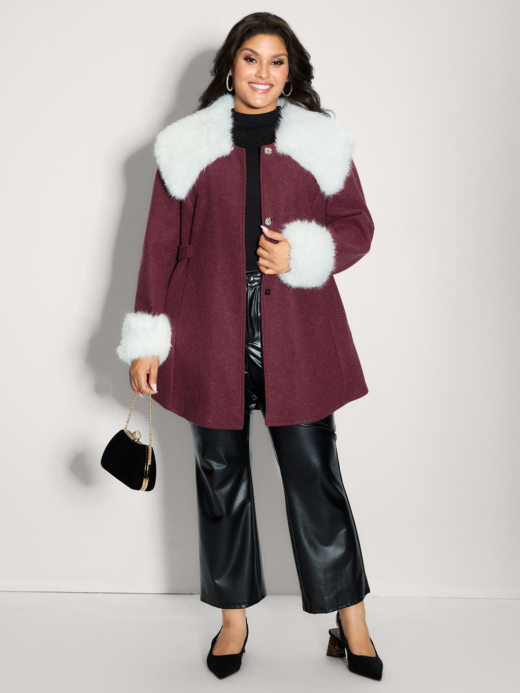 Detachable Fur Collar Waist-Tie Jacket