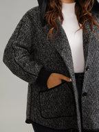 Tweed Pocket Button Through Hooded Coat