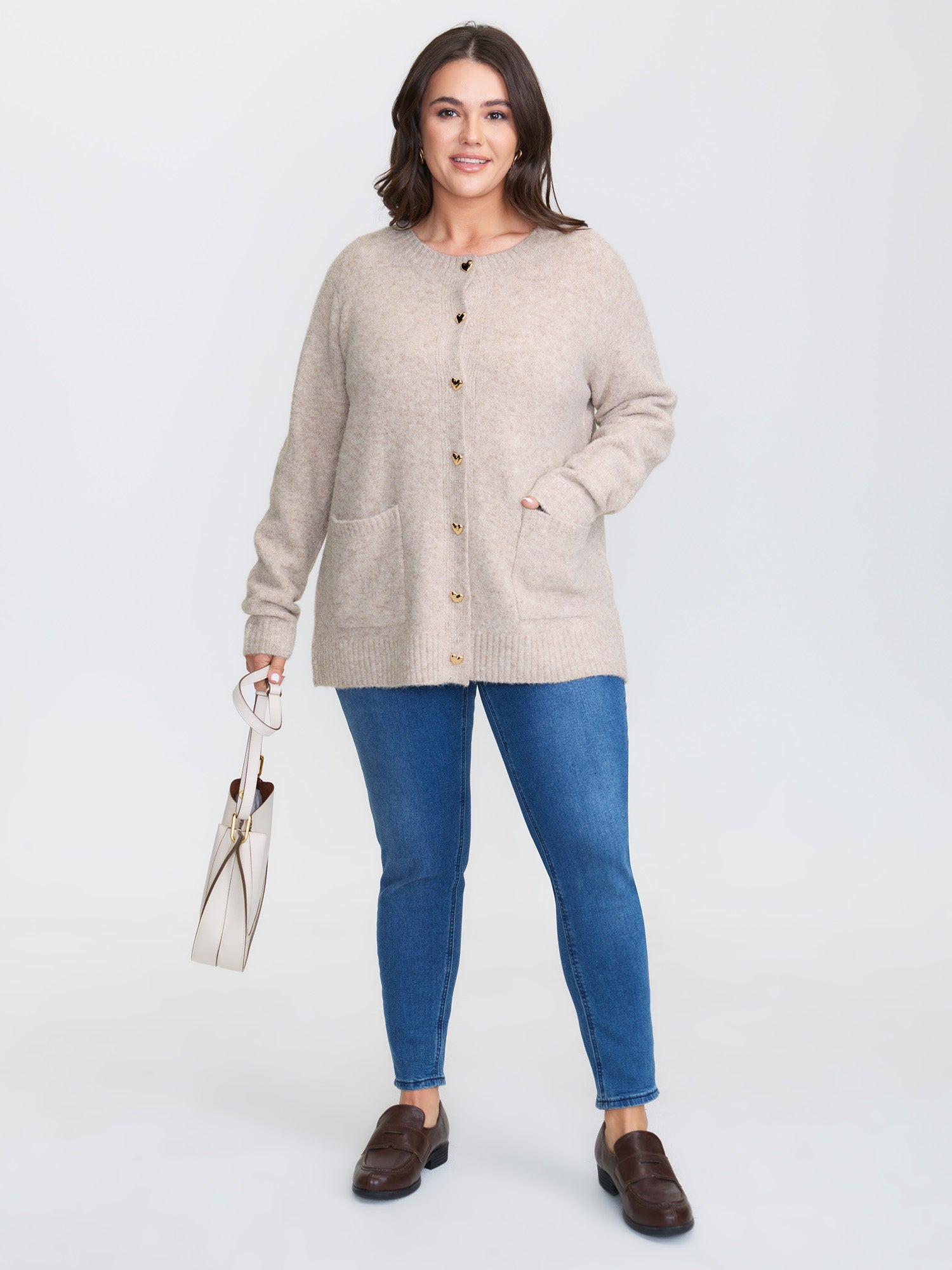 Heart Button-Down Pockets Knit Cardigan