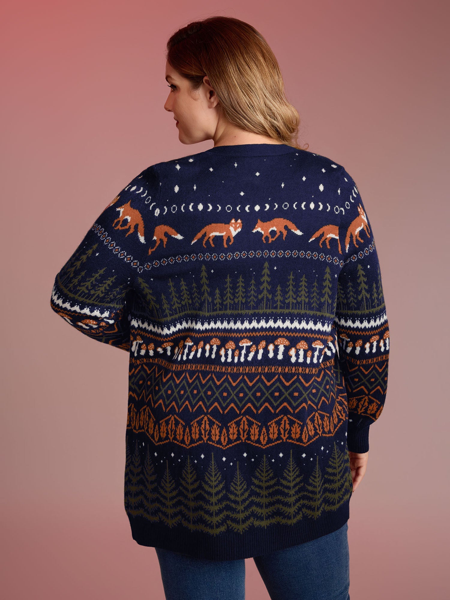 Fox in Forest Contrast Knit Cardigan