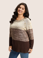 Colorblock Contrast Heather Button Detail Pullover