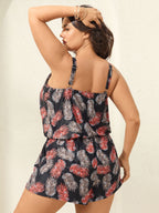 Tropical Flower Print Pockets One-Piece Swimsuit