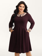 Plaid Collar Pleated Stretchy Waist Midi Dress