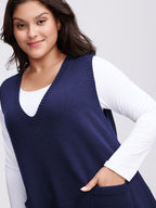 A-Line Pockets V-Neck Pullover