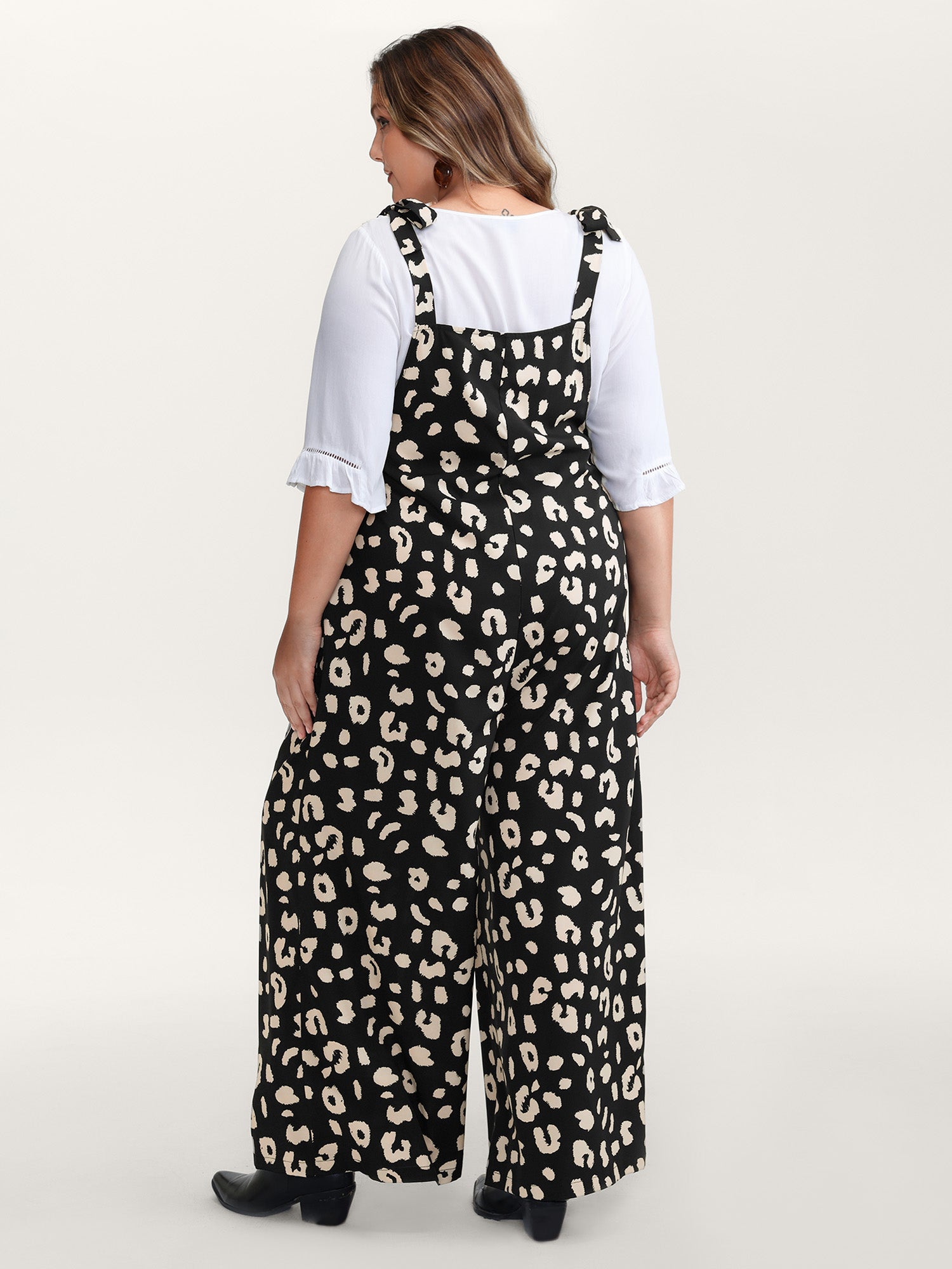 Leopard Print Shirred Shoulder Ties Jumpsuit