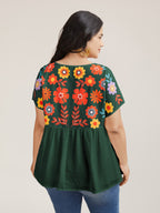 Floral Print Neck-Tie Babydoll Top