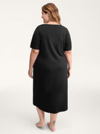 Happy Cat Print Stretchy Contrast Sleep Dress