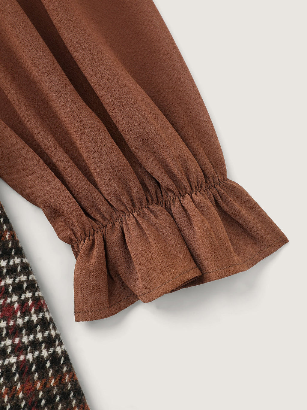 Vintage Check Tweed Ribbon Collar Midi Dress