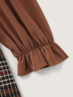 Vintage Check Tweed Ribbon Collar Midi Dress