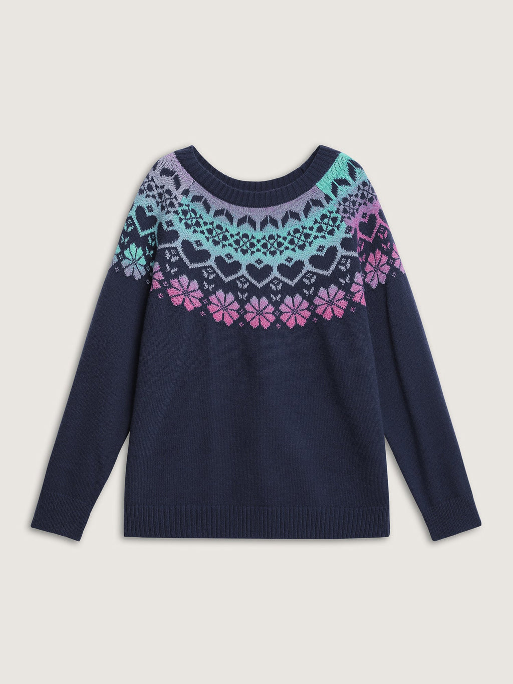 Stretchy Floral Color Gradient Jacquard Pullover