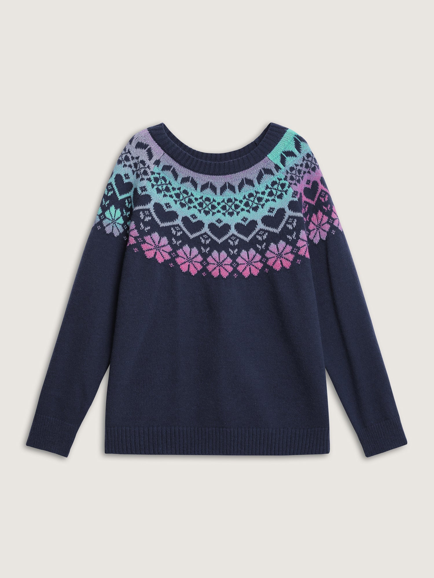 Stretchy Floral Color Gradient Jacquard Pullover