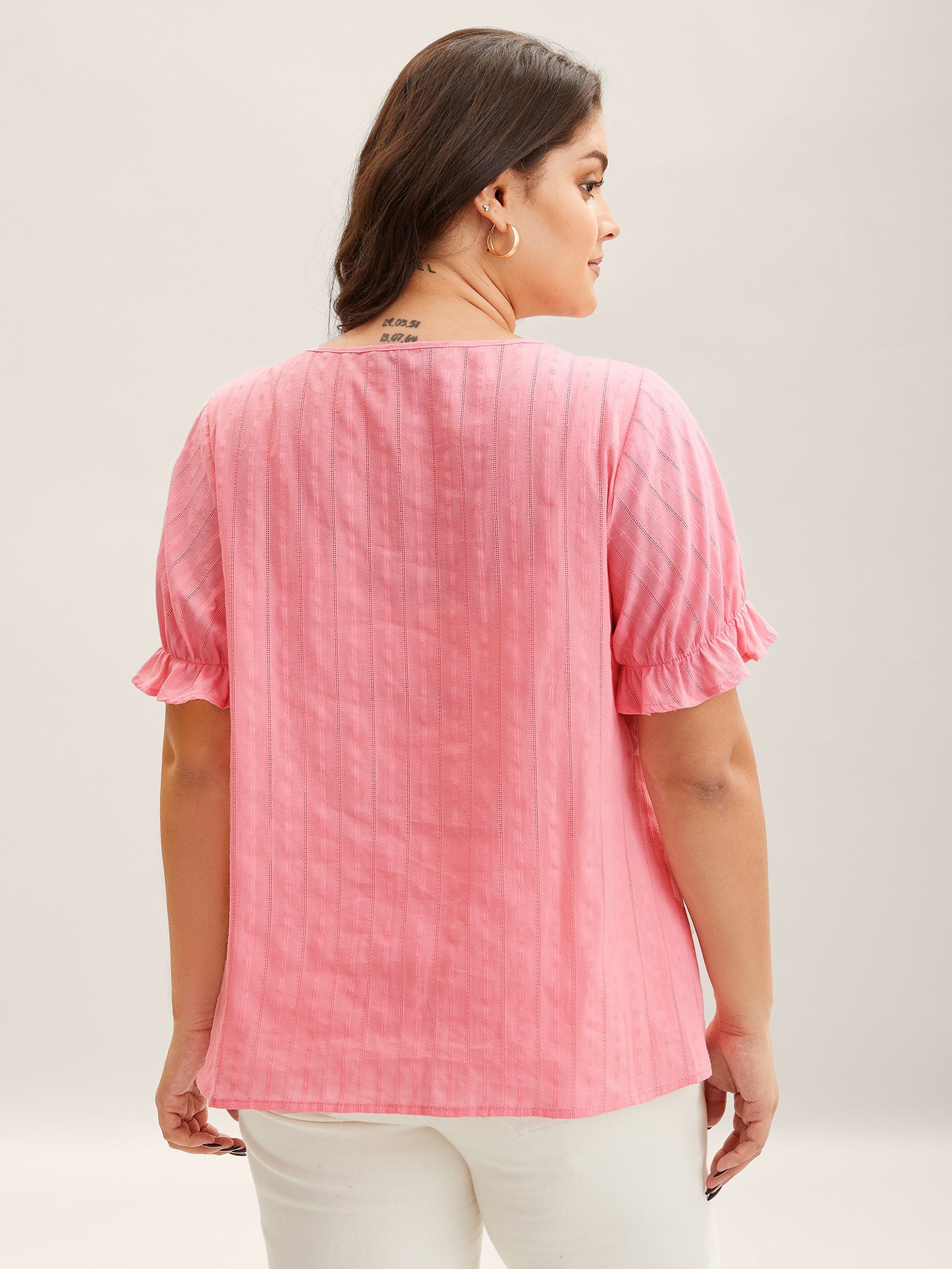 Cotton Square Neck Ruffled Sleeve Shirt