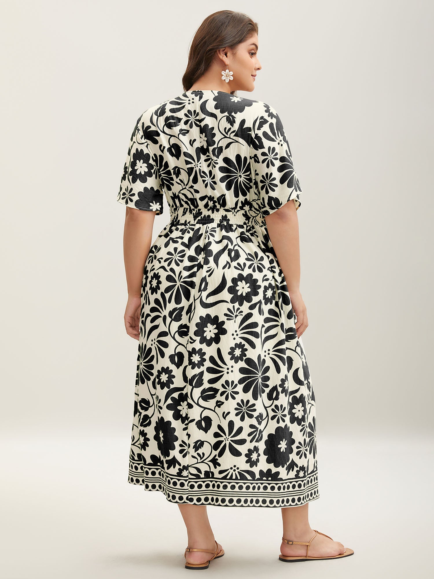 Large Floral Print Pockets Midi Dress