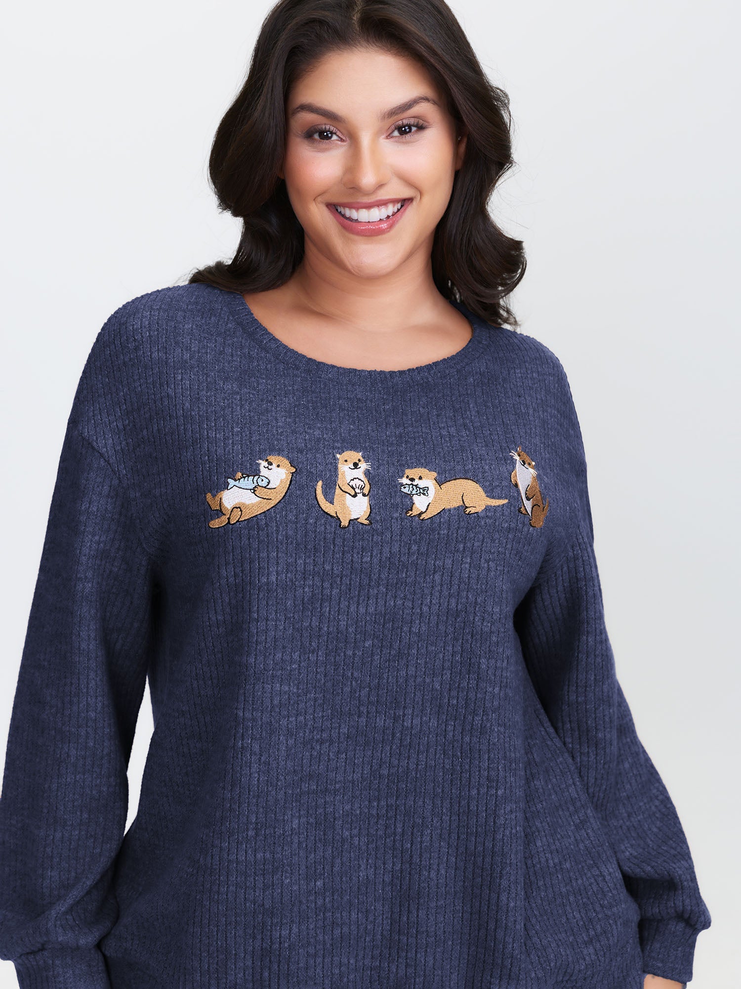 Happy Otter Embroidered Sweatshirt