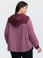 Grid Print Color Contrast Hooded Jacket