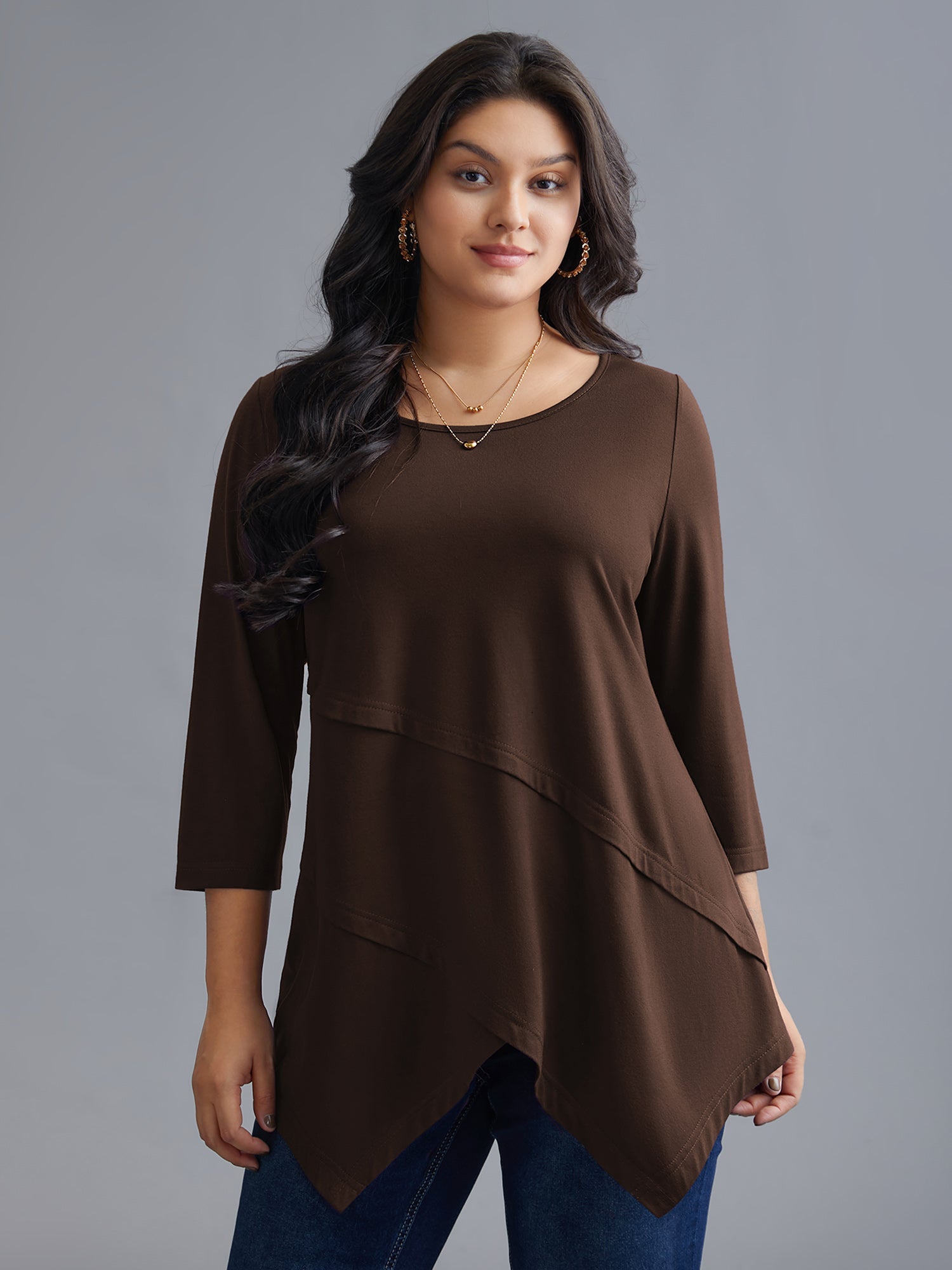 Asymmetrical Hem Overlap Long T-shirt