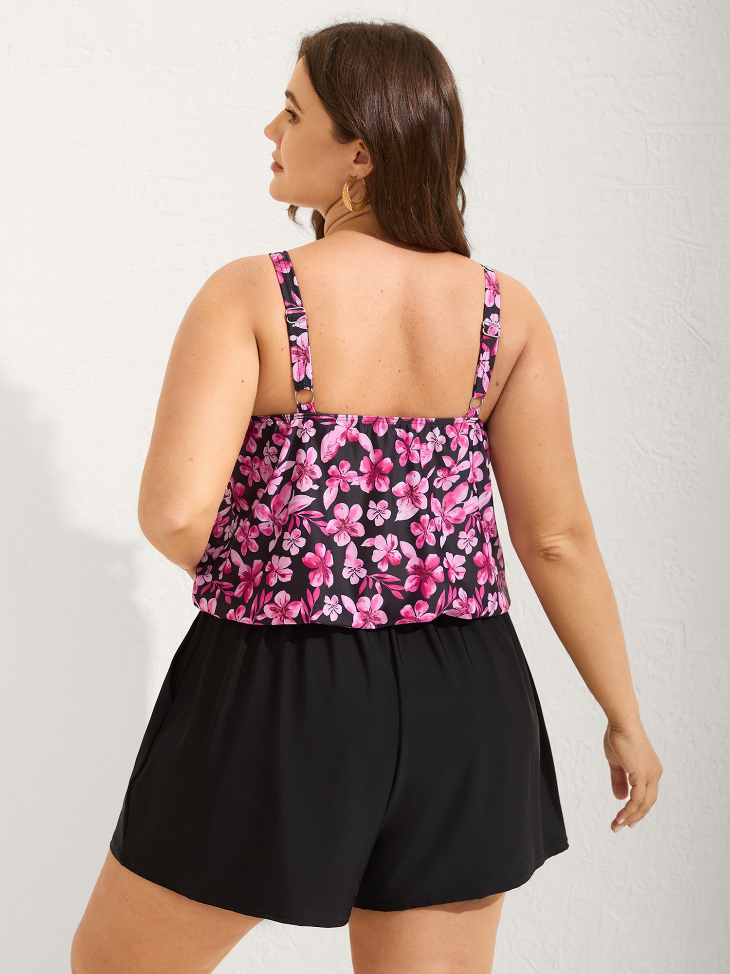 Floral Print Keyhole Pockets Swim Romper