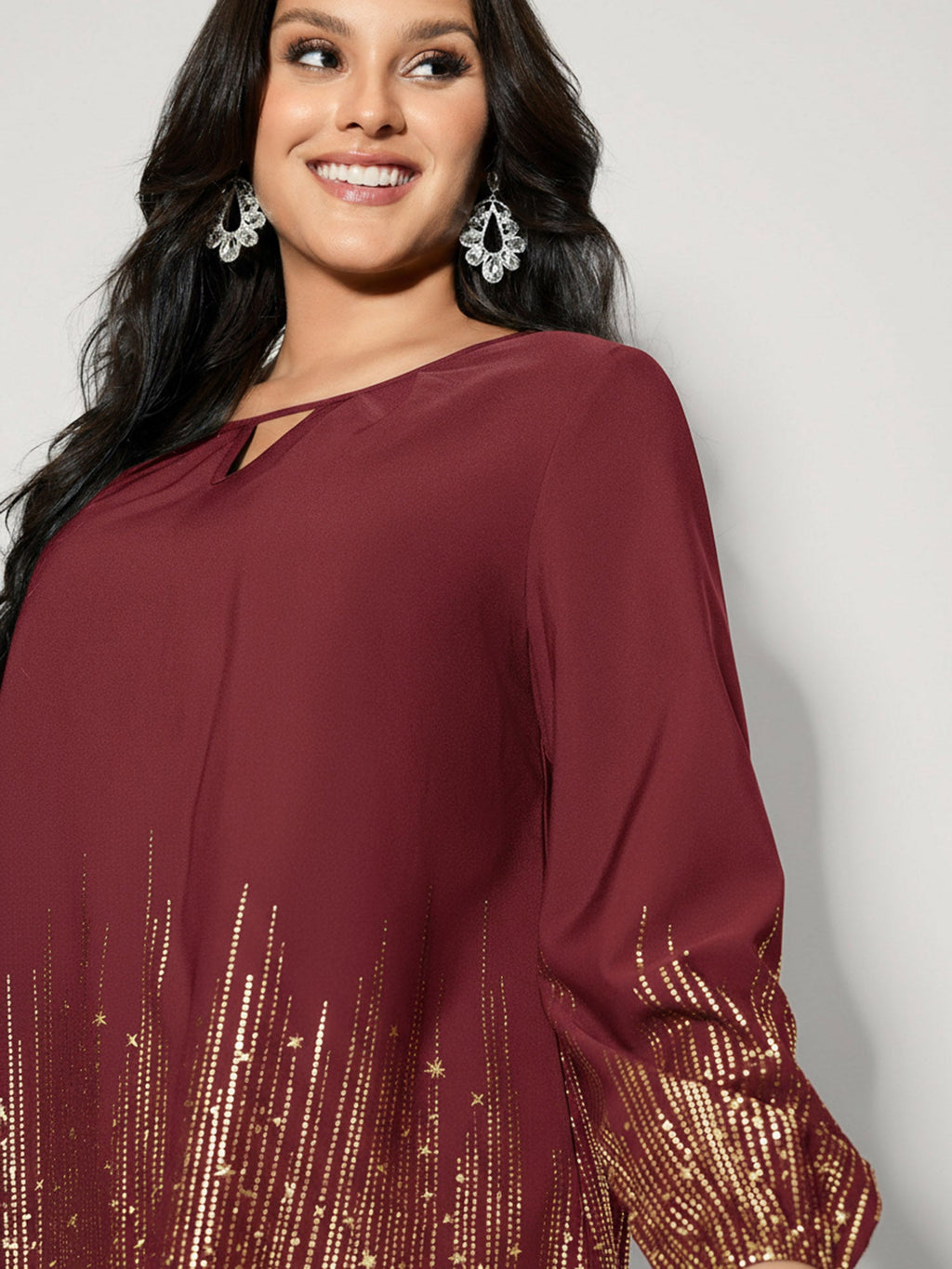 Shimmery Cut-Out Neck Blouse