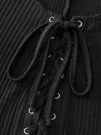 Stretchy Round Neck Lace-Up Midi Dress