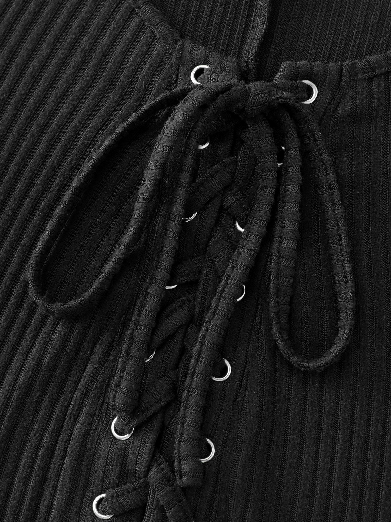 Stretchy Round Neck Lace-Up Midi Dress