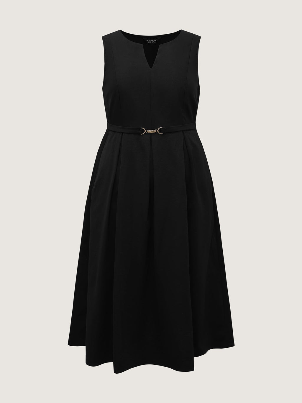 Split Neckline Waist Defining Midi Dress
