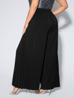 Pleated Side Wide-Leg Pants