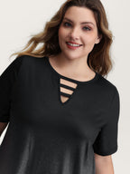 Tie-Dye Blend Neck Cut-Out T-Shirt