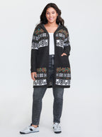 Boho Print Jacquard Hooded Knit Cardigan