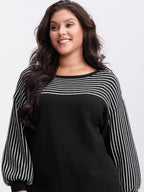 Stripe Boat Neck Balloon Sleeve Pullover