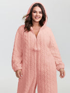 Fleece Half Zipper Hooded Sleep Jumpsuit