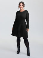 Ribbed Cinched-Waist Bowtie Sweater Dress